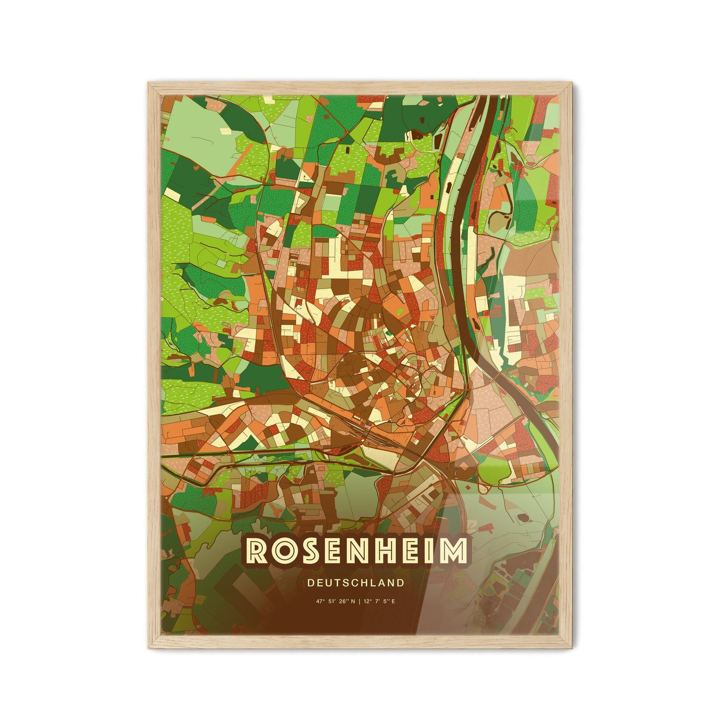 Colorful Rosenheim Germany Fine Art Map Farmhouse
