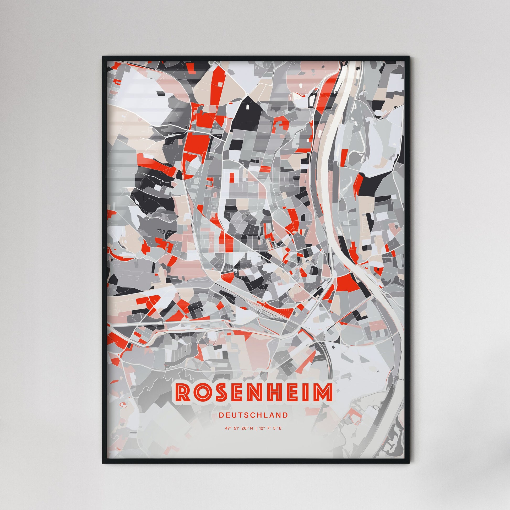 Colorful Rosenheim Germany Fine Art Map Modern Expressive