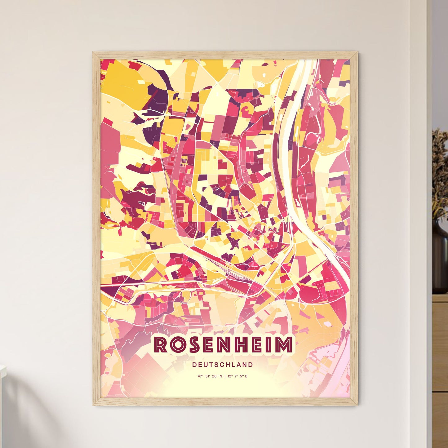 Colorful Rosenheim Germany Fine Art Map Hot Red