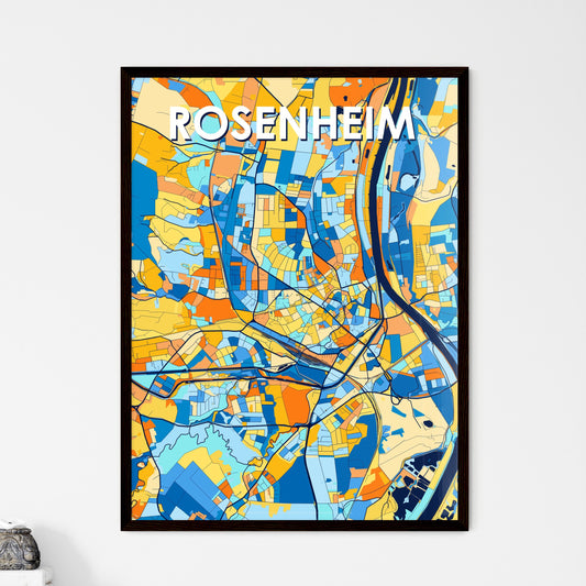 ROSENHEIM GERMANY Vibrant Colorful Art Map Poster Blue Orange