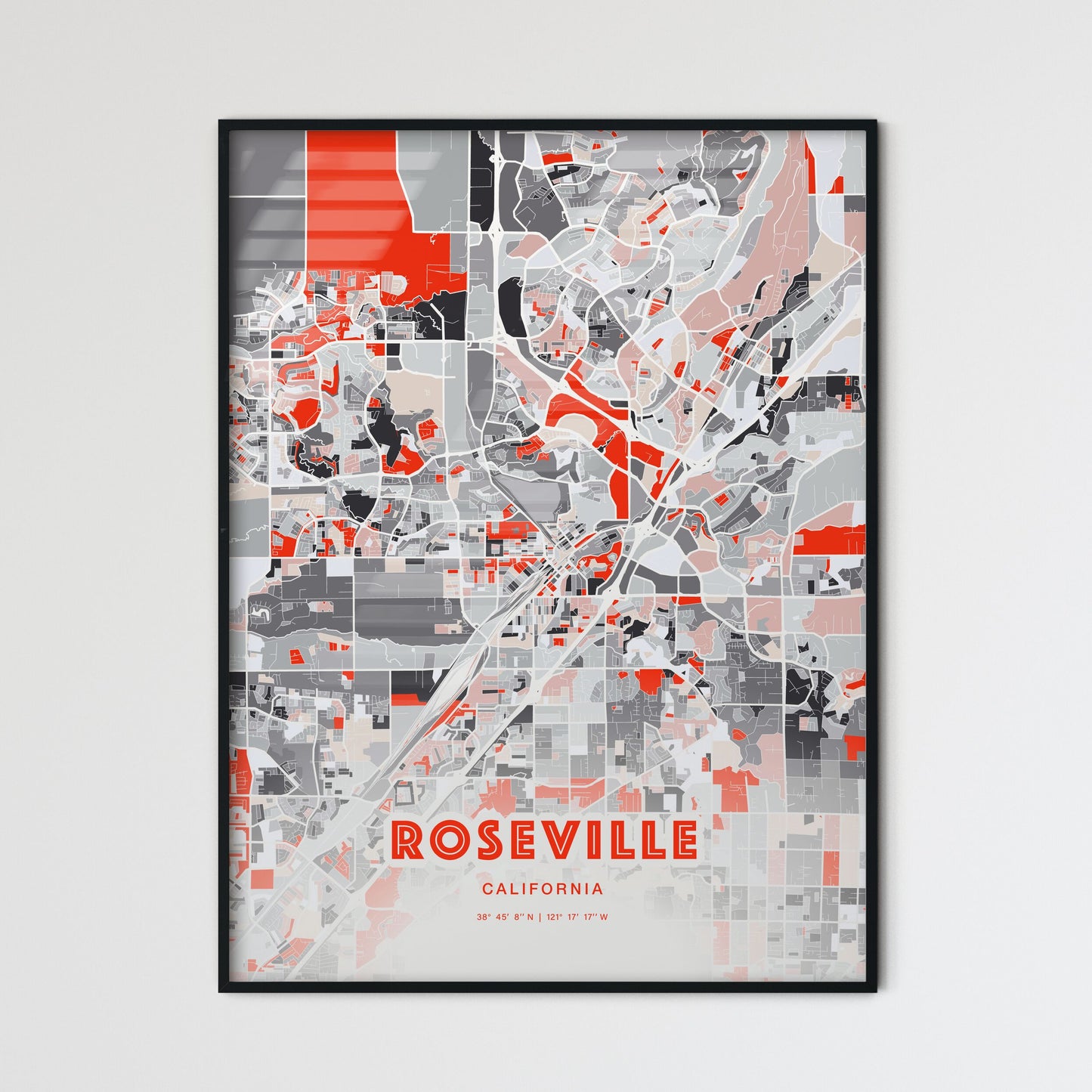 Colorful Roseville California Fine Art Map Modern Expressive