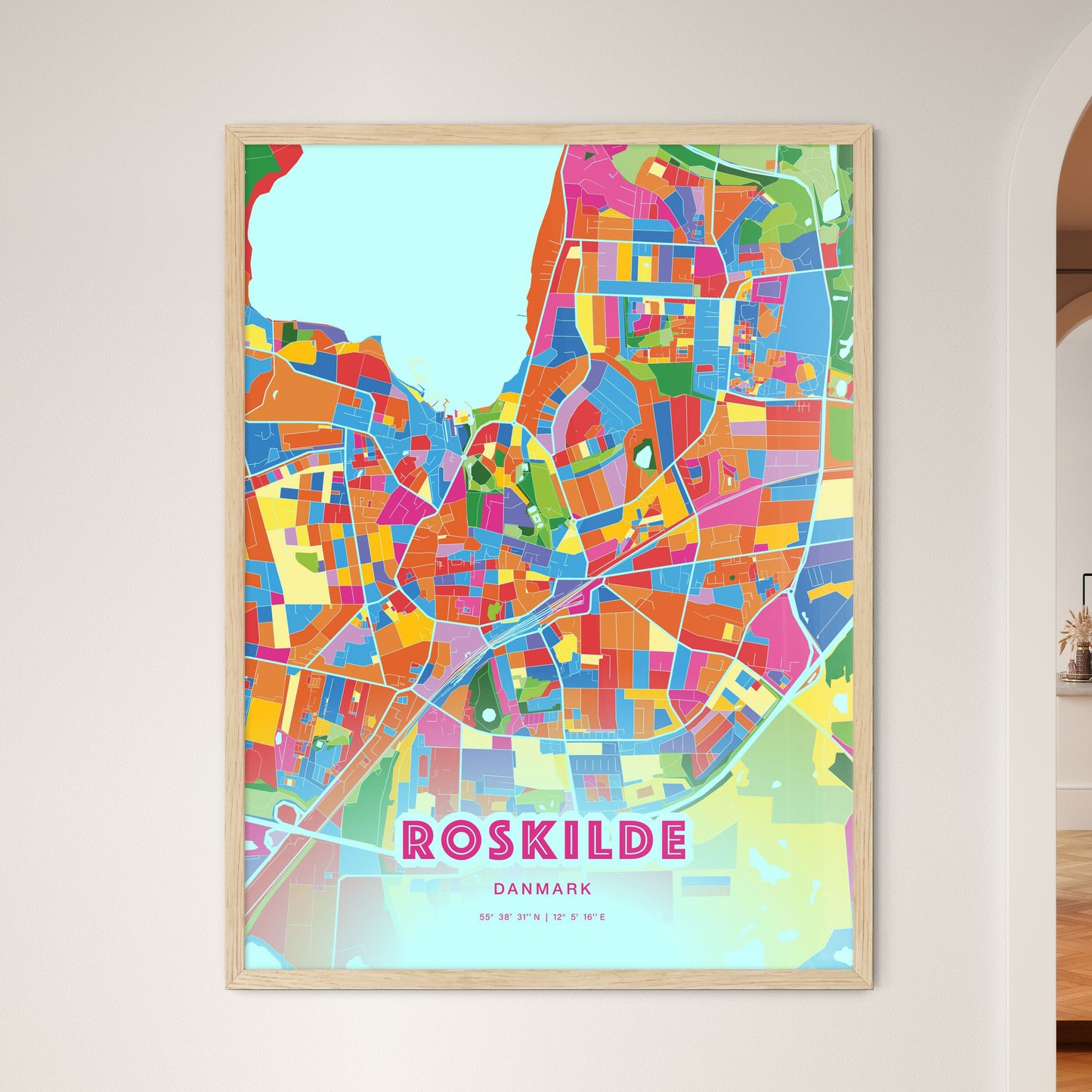 Colorful Roskilde Denmark Fine Art Map Crazy Colors
