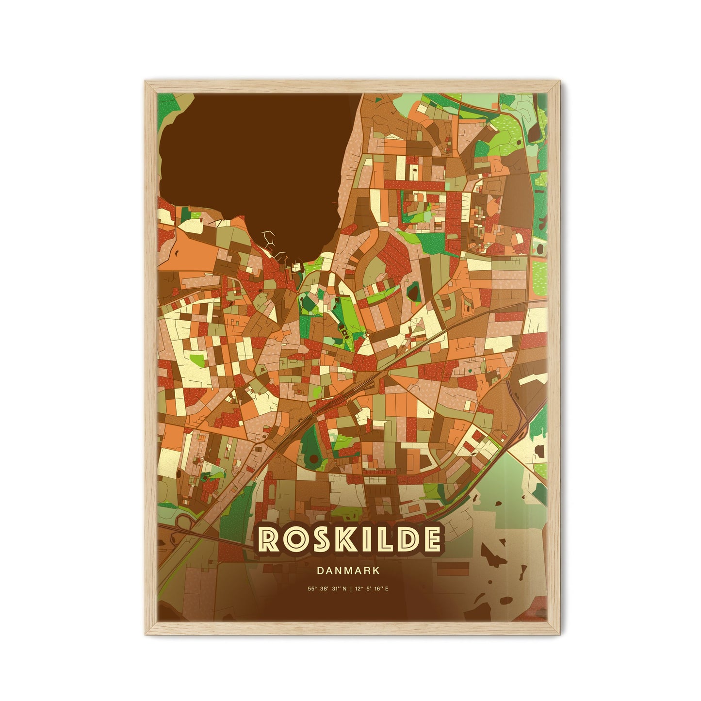 Colorful Roskilde Denmark Fine Art Map Farmhouse