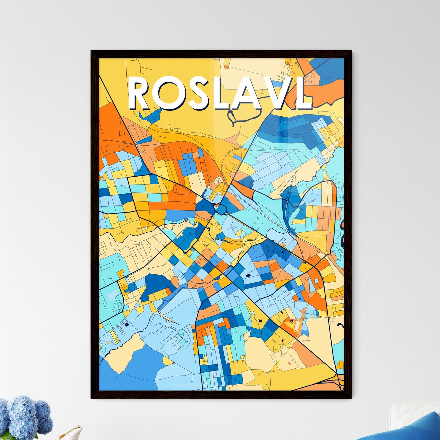 ROSLAVL RUSSIA Vibrant Colorful Art Map Poster Blue Orange