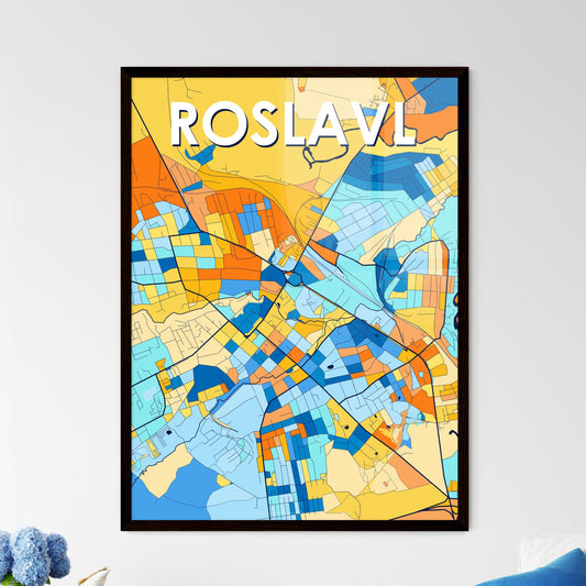 ROSLAVL RUSSIA Vibrant Colorful Art Map Poster Blue Orange