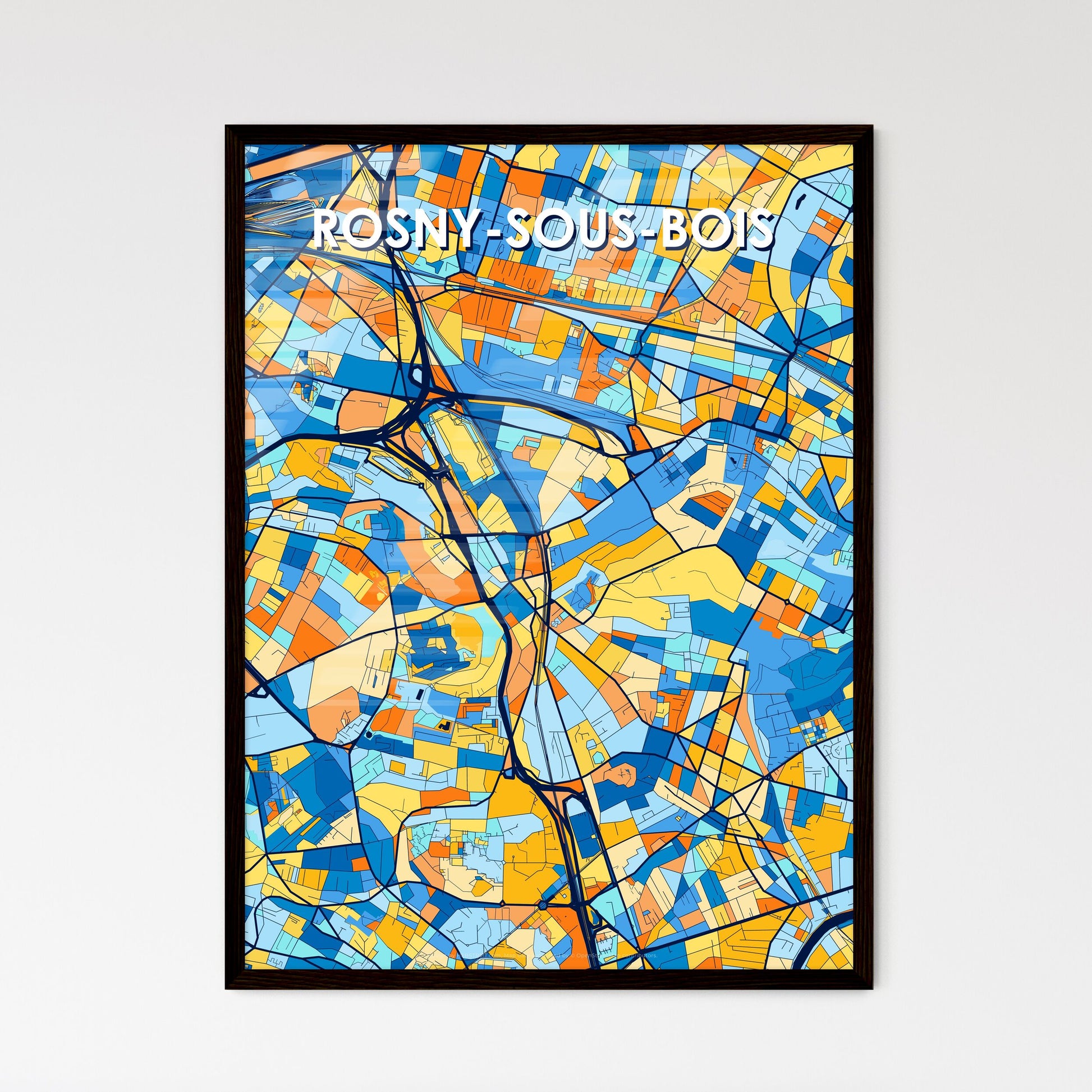 ROSNY-SOUS-BOIS FRANCE Vibrant Colorful Art Map Poster Blue Orange