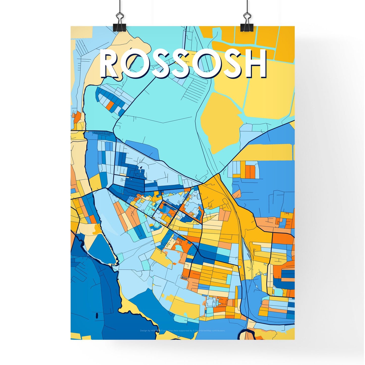 ROSSOSH RUSSIA Vibrant Colorful Art Map Poster Blue Orange