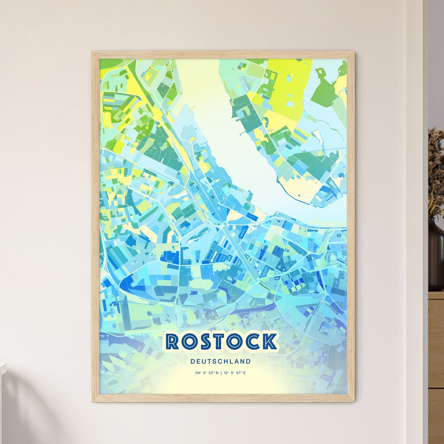 Colorful Rostock Germany Fine Art Map Cool Blue