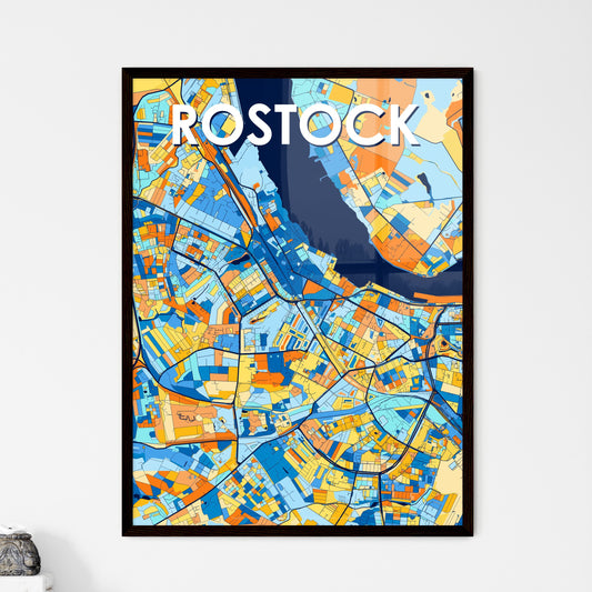 ROSTOCK GERMANY Vibrant Colorful Art Map Poster Blue Orange