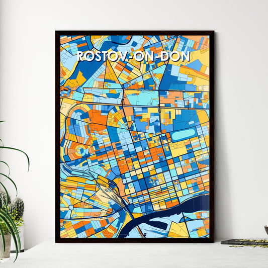 ROSTOV-ON-DON RUSSIA Vibrant Colorful Art Map Poster Blue Orange