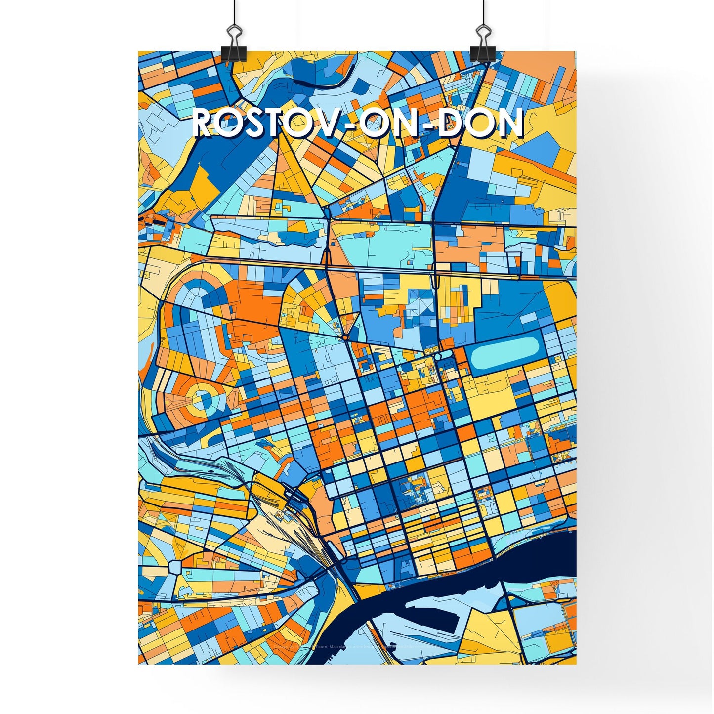 ROSTOV-ON-DON RUSSIA Vibrant Colorful Art Map Poster Blue Orange