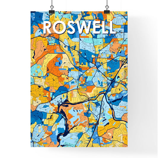 ROSWELL GEORGIA Vibrant Colorful Art Map Poster