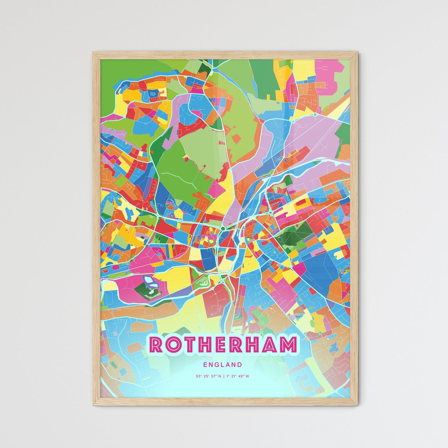 Colorful Rotherham England Fine Art Map Crazy Colors