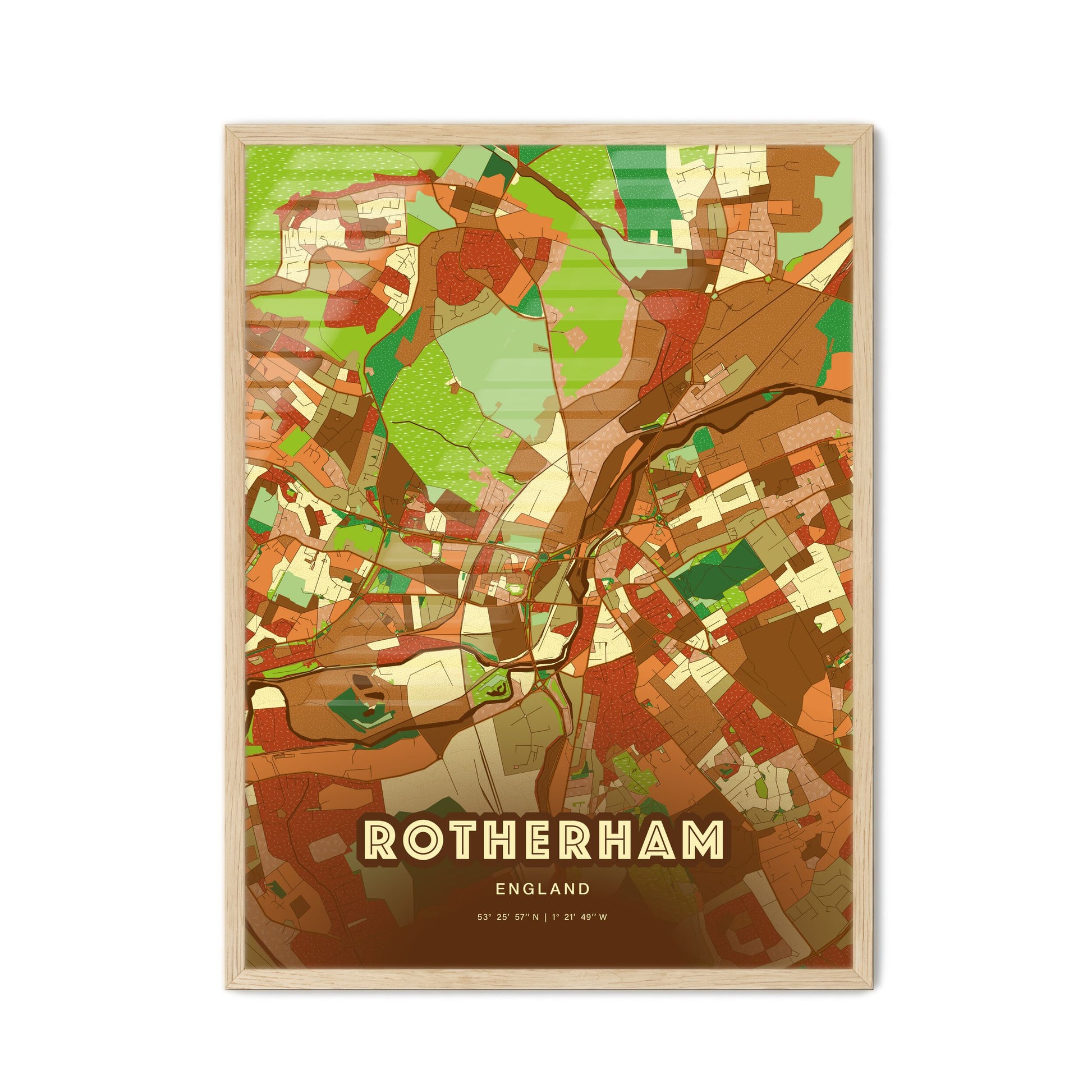 Colorful Rotherham England Fine Art Map Farmhouse