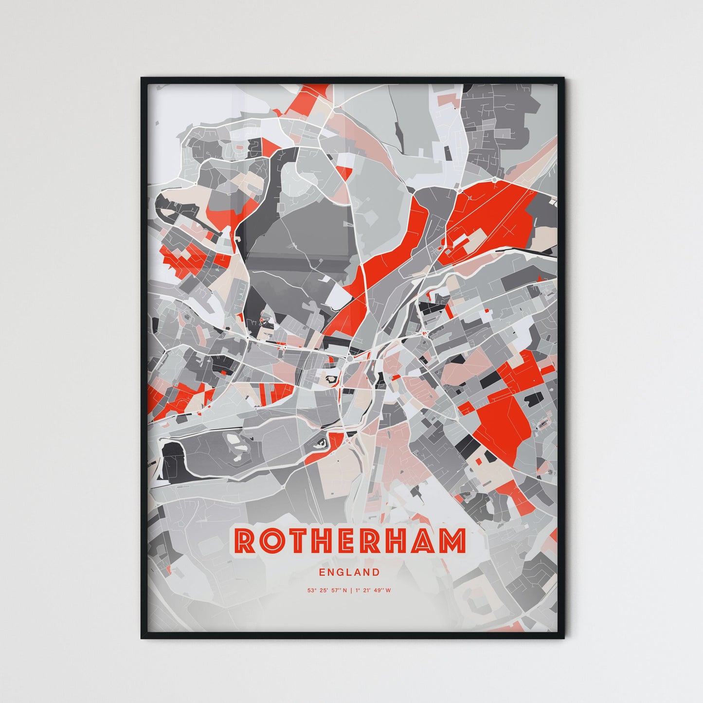 Colorful Rotherham England Fine Art Map Modern Expressive
