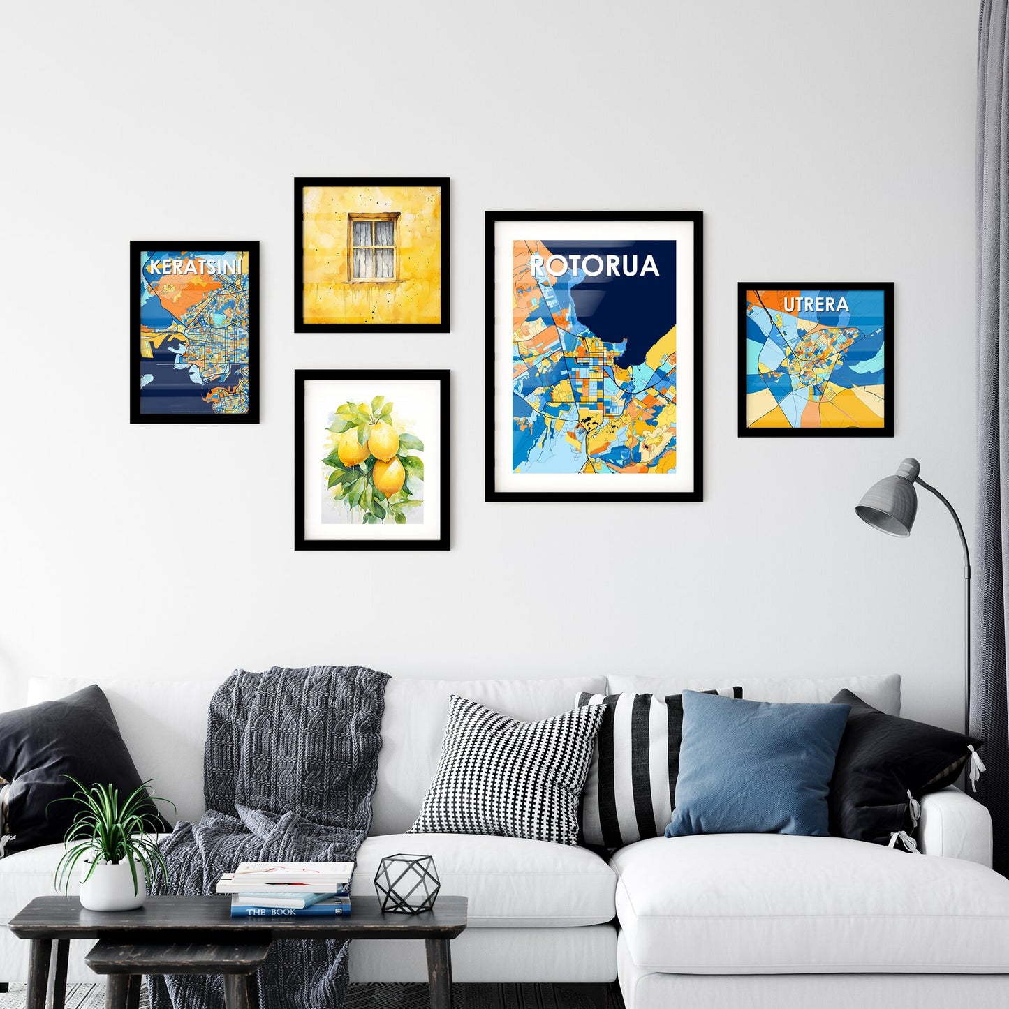 ROTORUA NEW ZEALAND Vibrant Colorful Art Map Poster Blue Orange