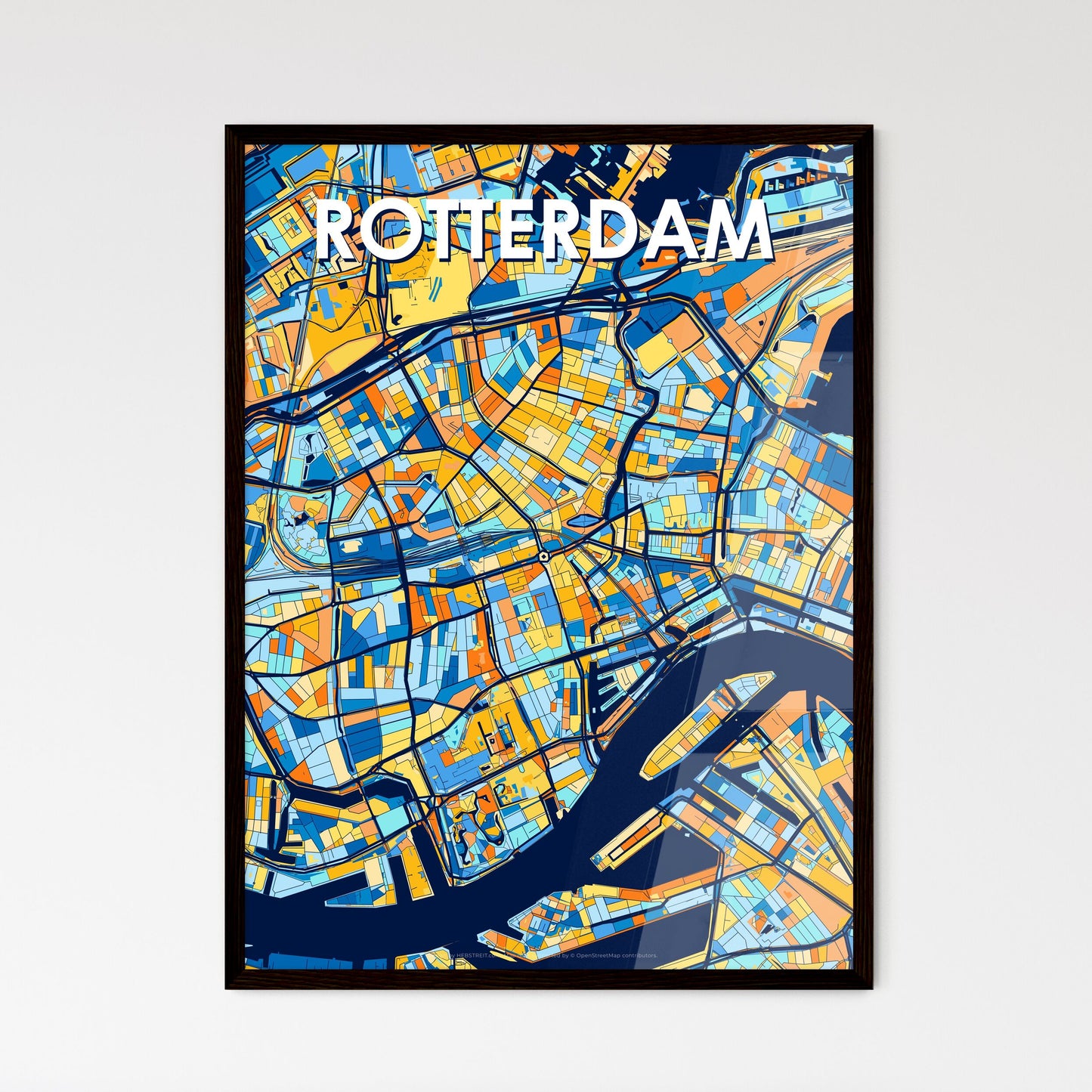 ROTTERDAM NETHERLANDS Vibrant Colorful Art Map Poster Blue Orange