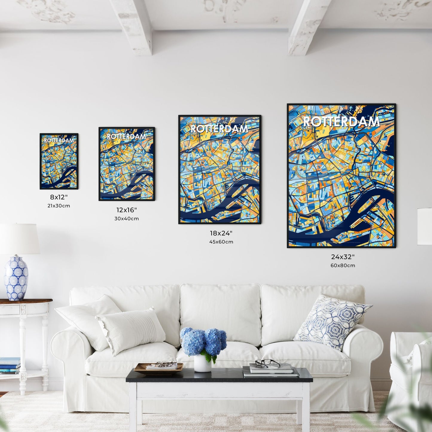 ROTTERDAM NETHERLANDS Vibrant Colorful Art Map Poster Blue Orange