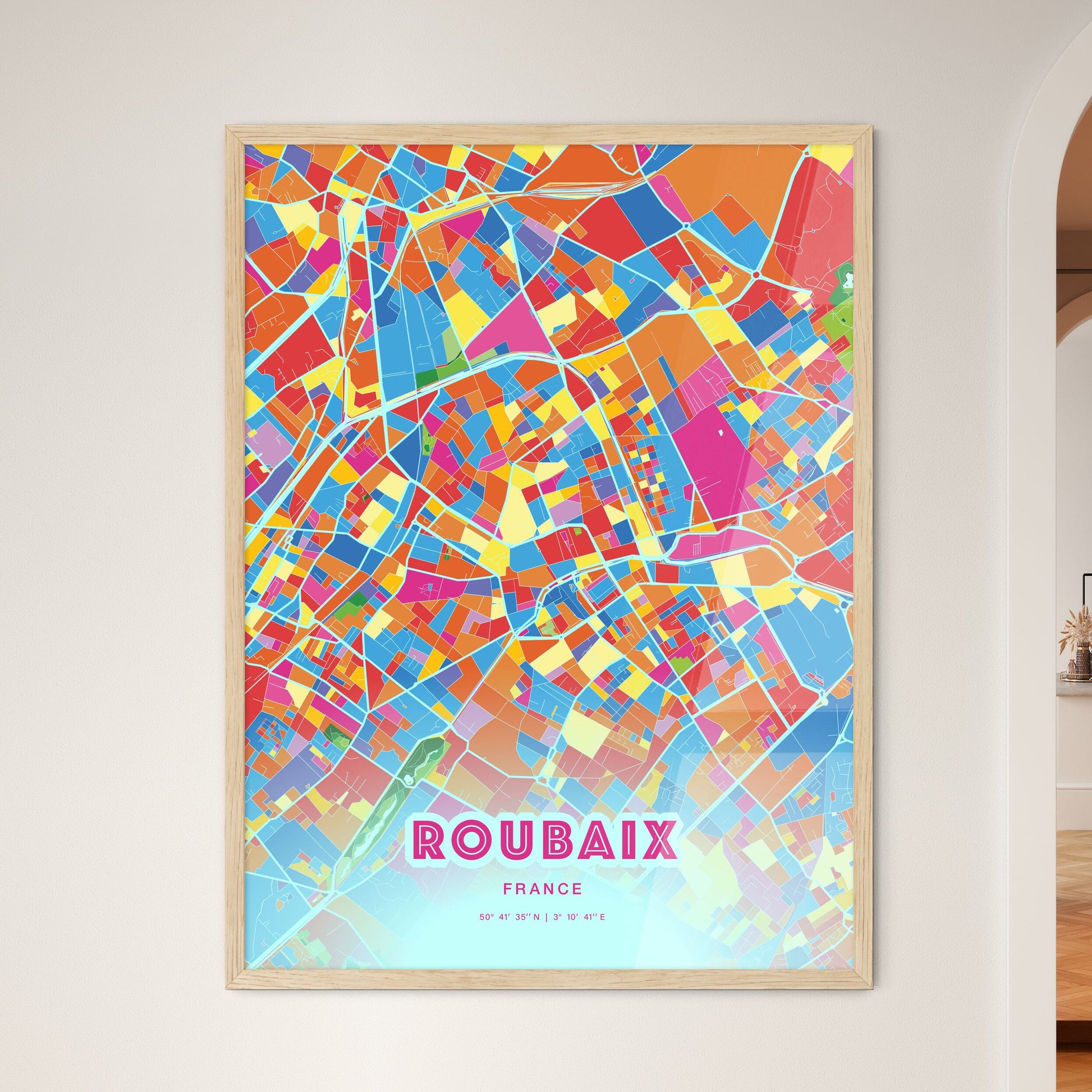 Colorful Roubaix France Fine Art Map Crazy Colors