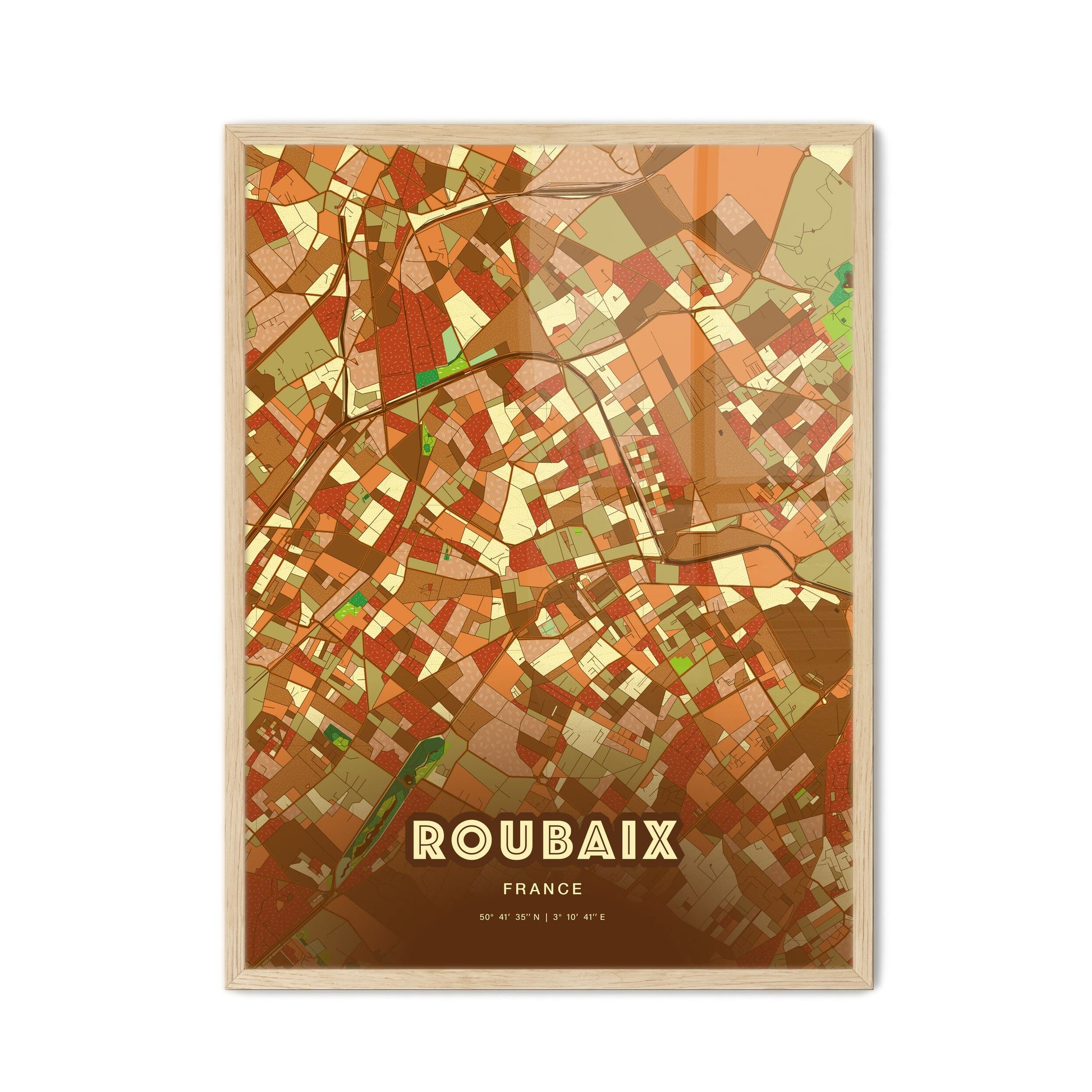 Colorful Roubaix France Fine Art Map Farmhouse