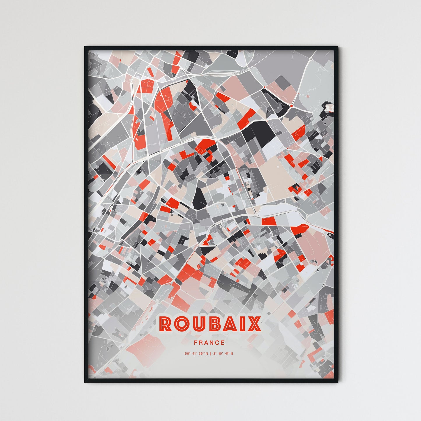 Colorful Roubaix France Fine Art Map Modern Expressive
