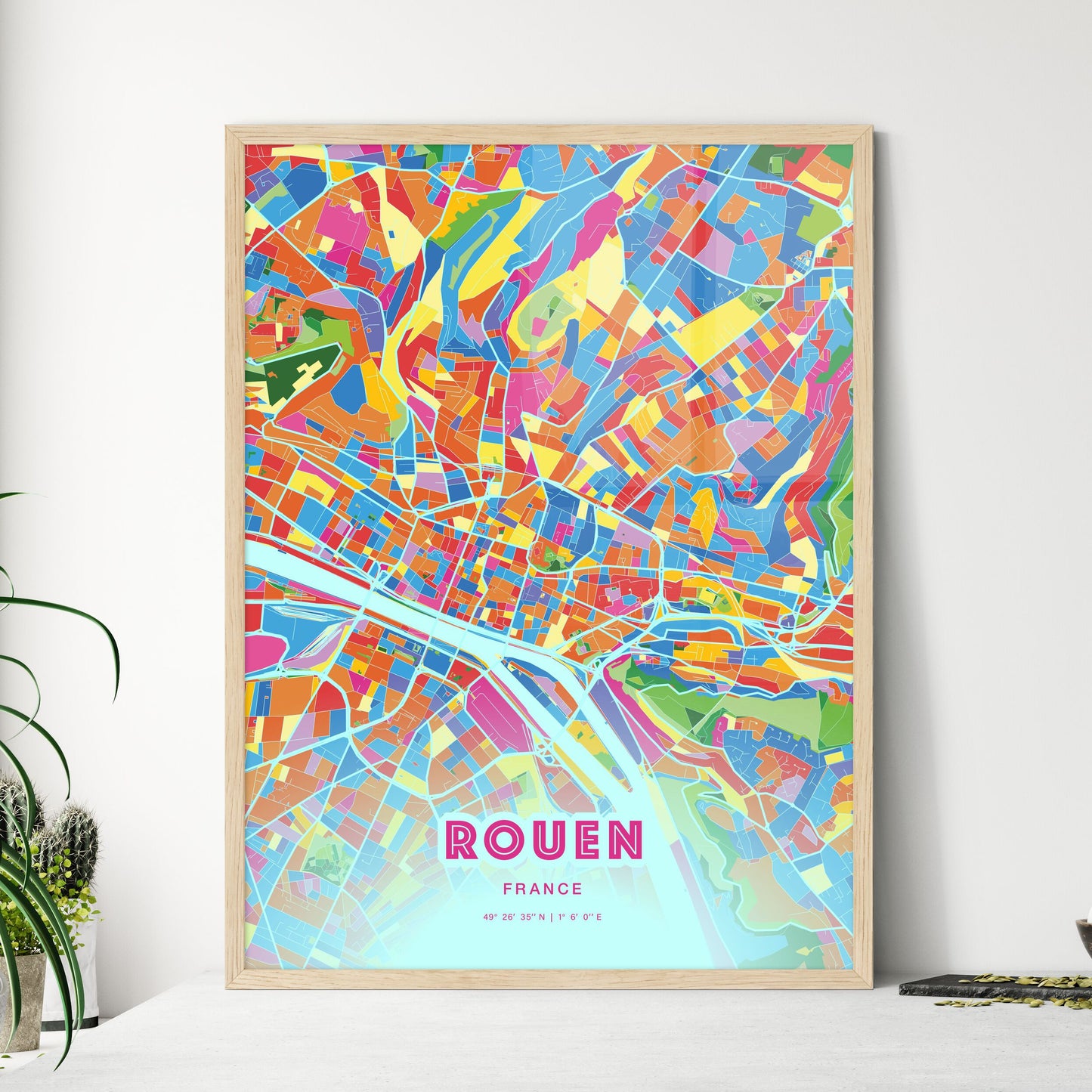 Colorful Rouen France Fine Art Map Crazy Colors