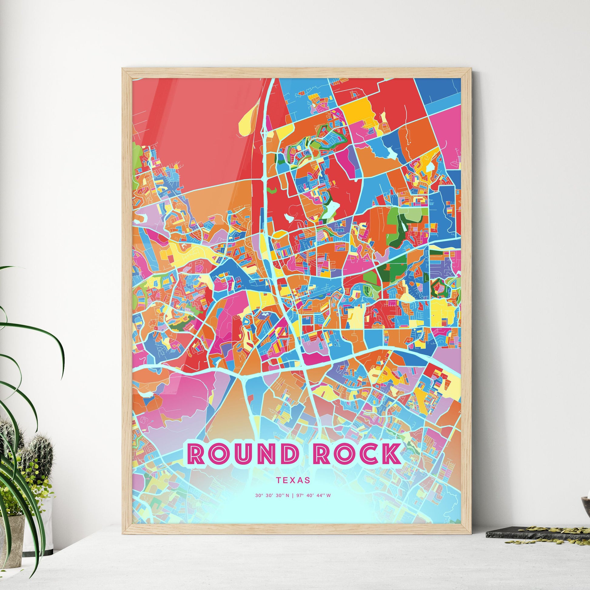Colorful Round Rock Texas Fine Art Map Crazy Colors