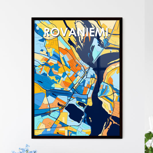 ROVANIEMI FINLAND Vibrant Colorful Art Map Poster Blue Orange