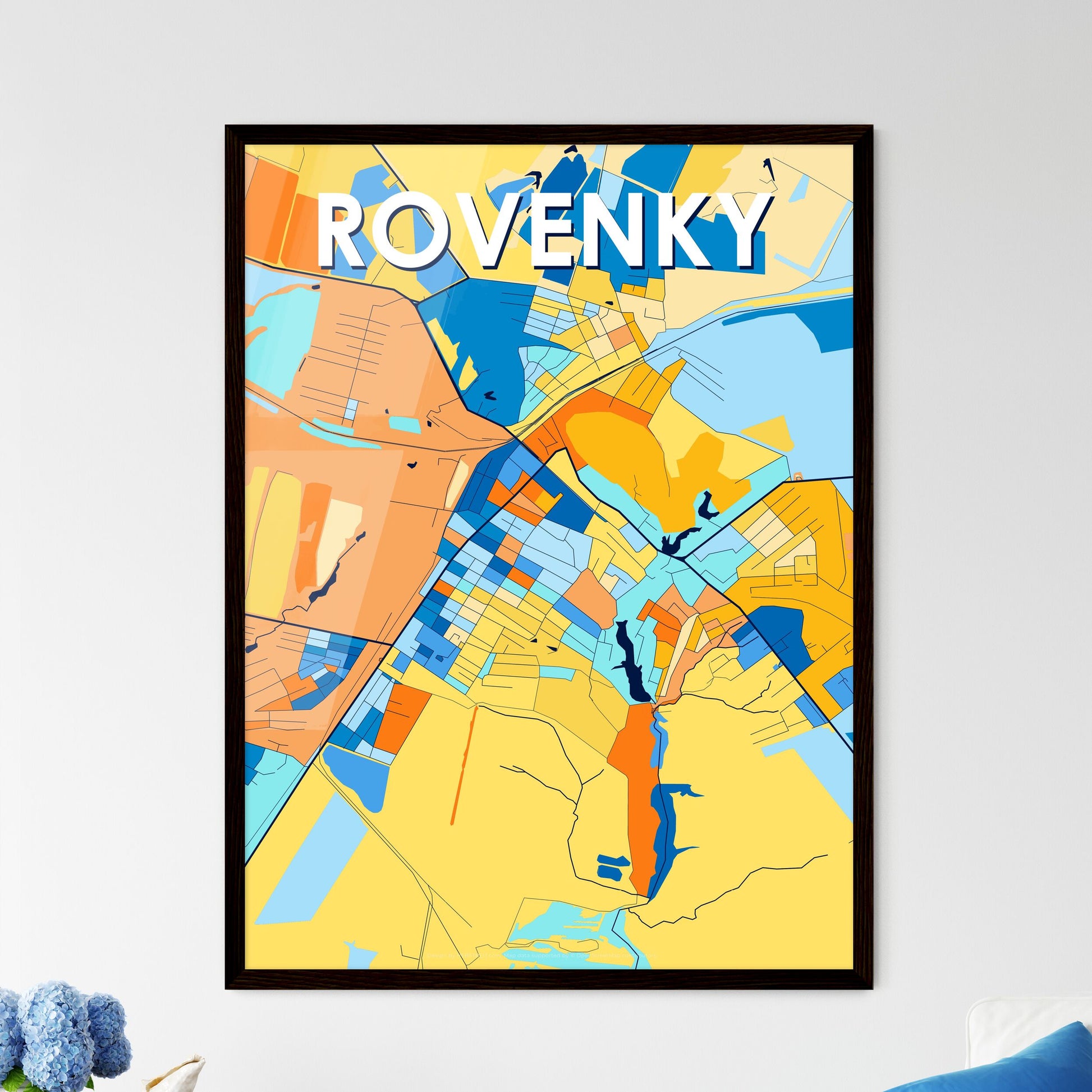 ROVENKY UKRAINE Vibrant Colorful Art Map Poster Blue Orange