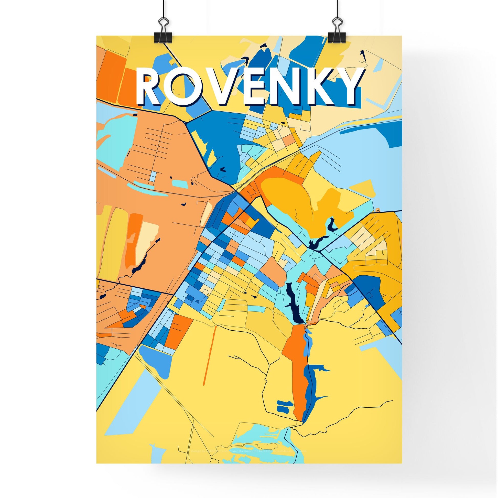 ROVENKY UKRAINE Vibrant Colorful Art Map Poster Blue Orange