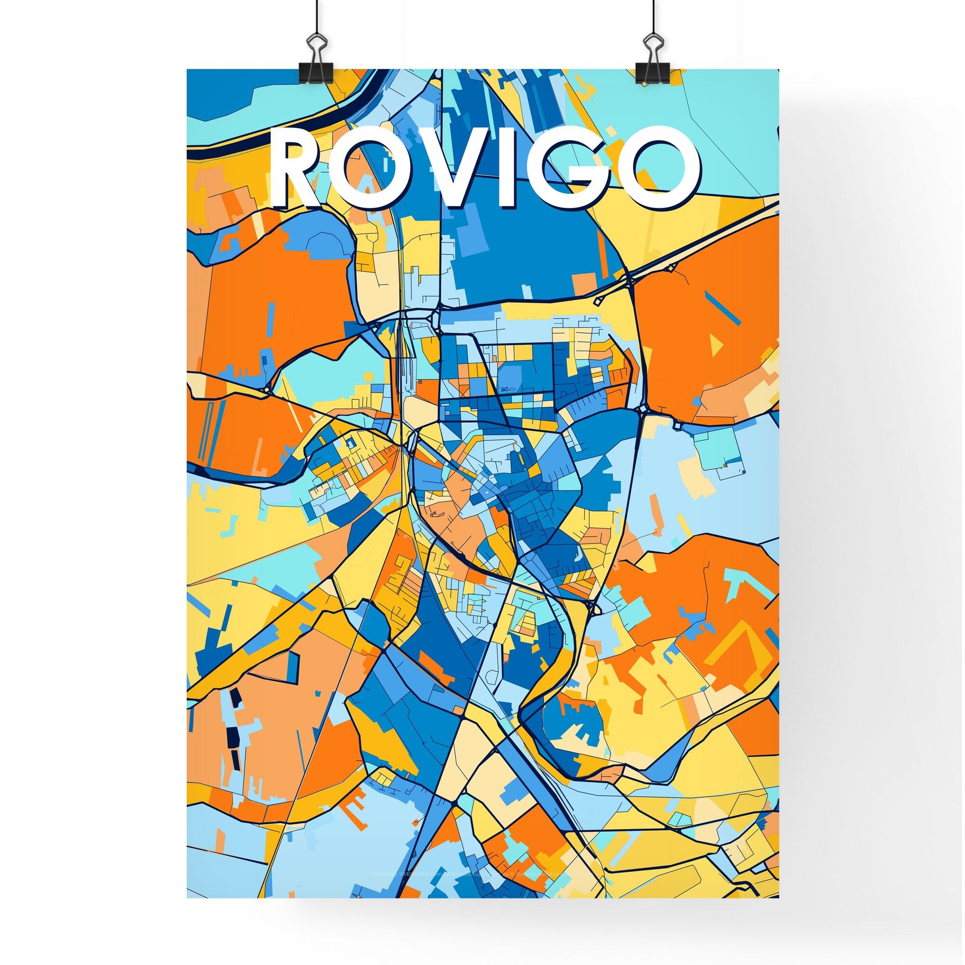 ROVIGO ITALY Vibrant Colorful Art Map Poster Blue Orange