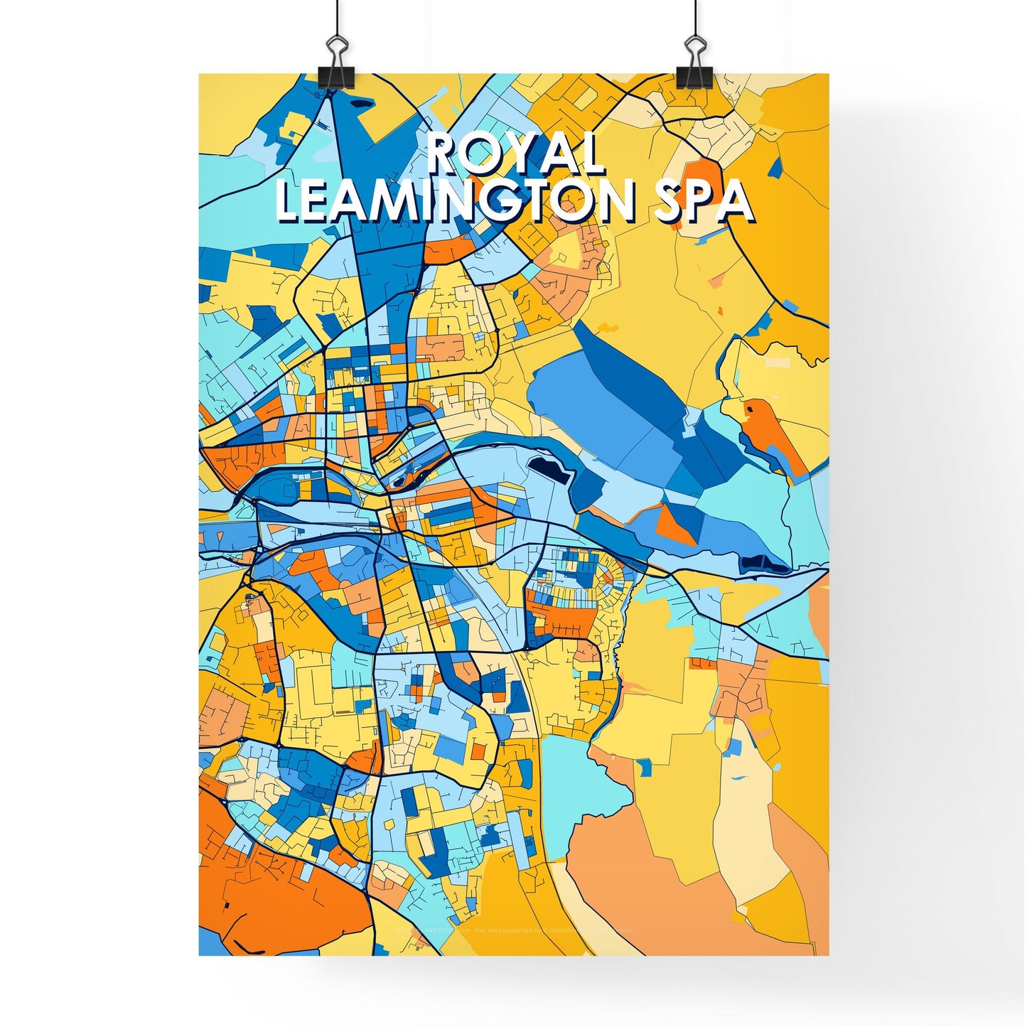 ROYAL LEAMINGTON SPA ENGLAND Vibrant Colorful Art Map Poster Blue Orange