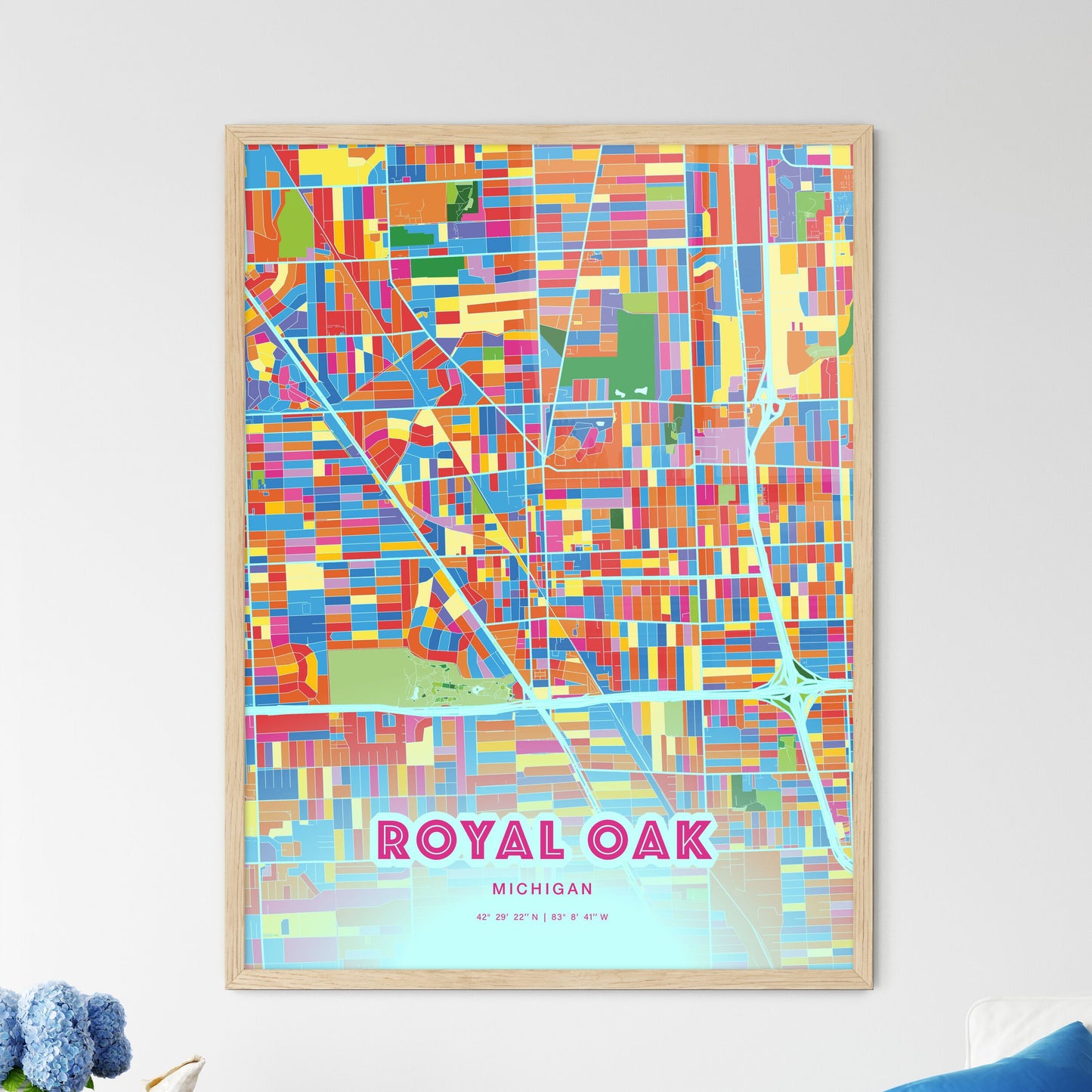 Colorful Royal Oak Michigan Fine Art Map Crazy Colors