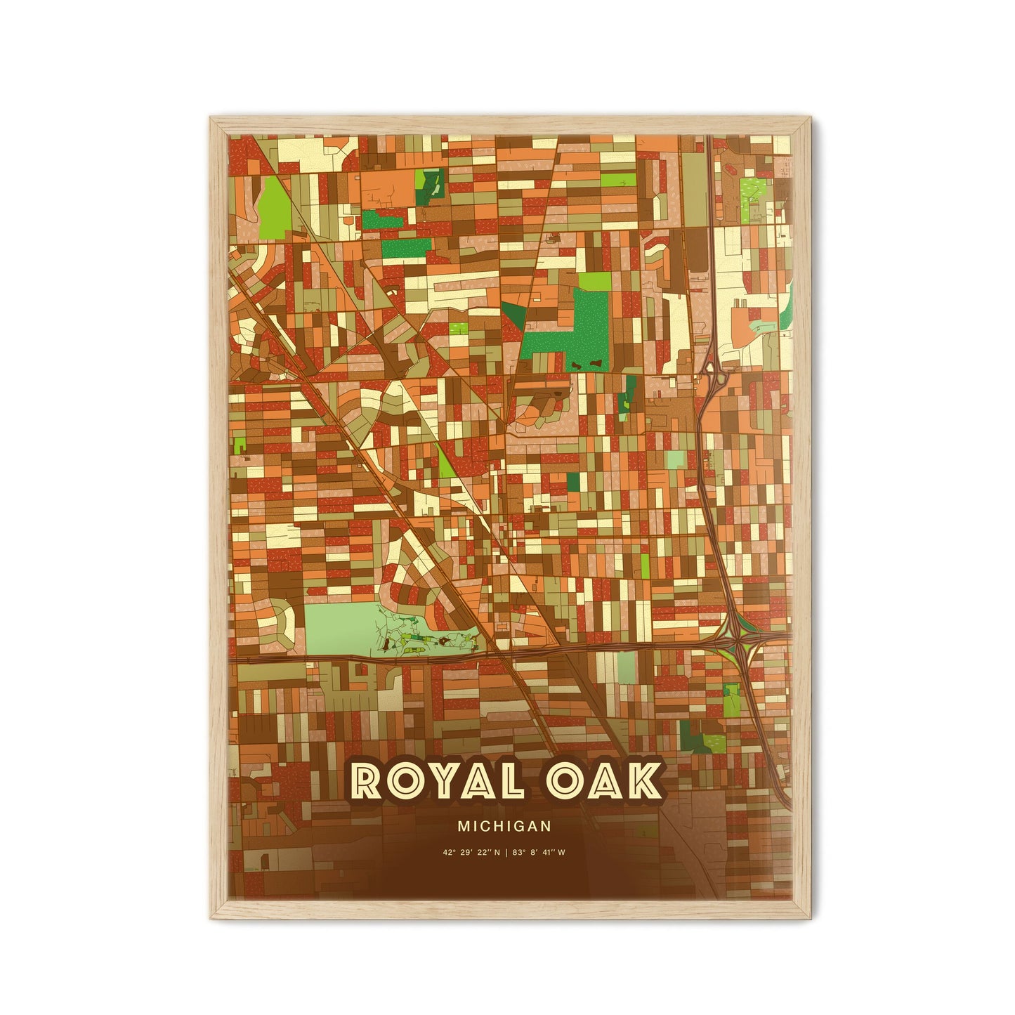 Colorful Royal Oak Michigan Fine Art Map Farmhouse