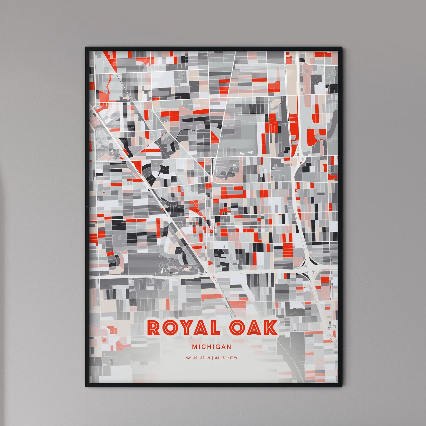 Colorful Royal Oak Michigan Fine Art Map Modern Expressive