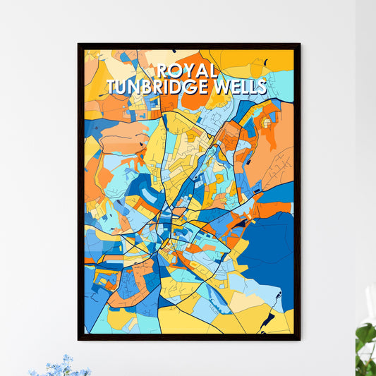 ROYAL TUNBRIDGE WELLS ENGLAND Vibrant Colorful Art Map Poster Blue Orange