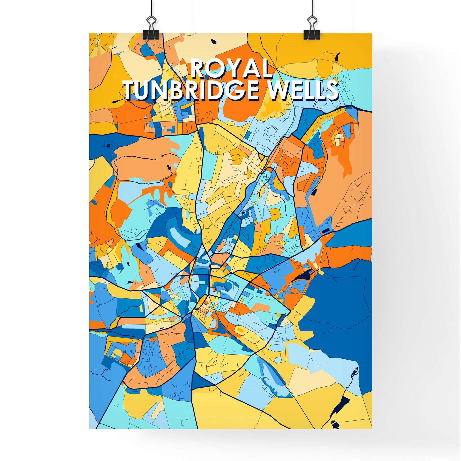 ROYAL TUNBRIDGE WELLS ENGLAND Vibrant Colorful Art Map Poster Blue Orange