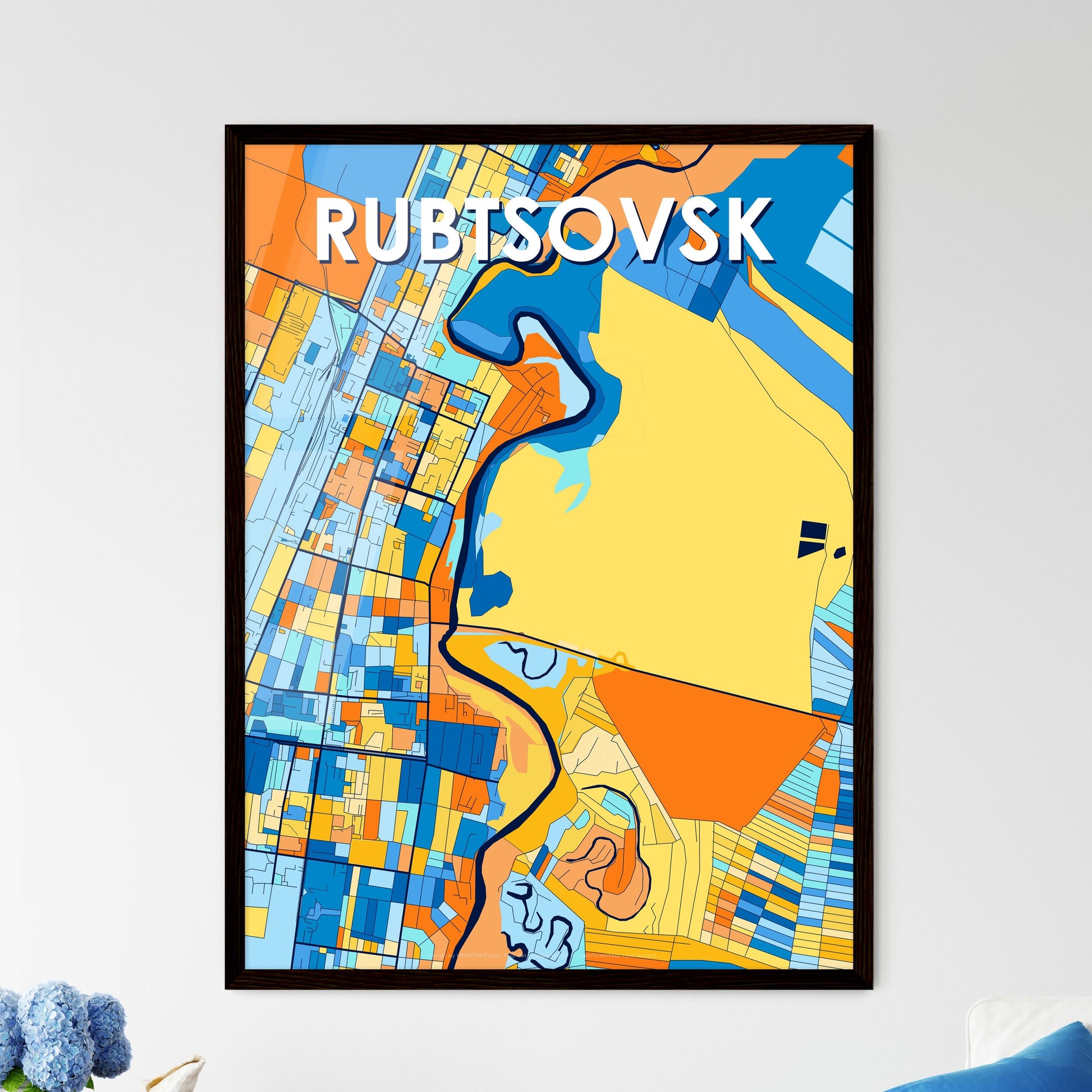 RUBTSOVSK RUSSIA Vibrant Colorful Art Map Poster Blue Orange