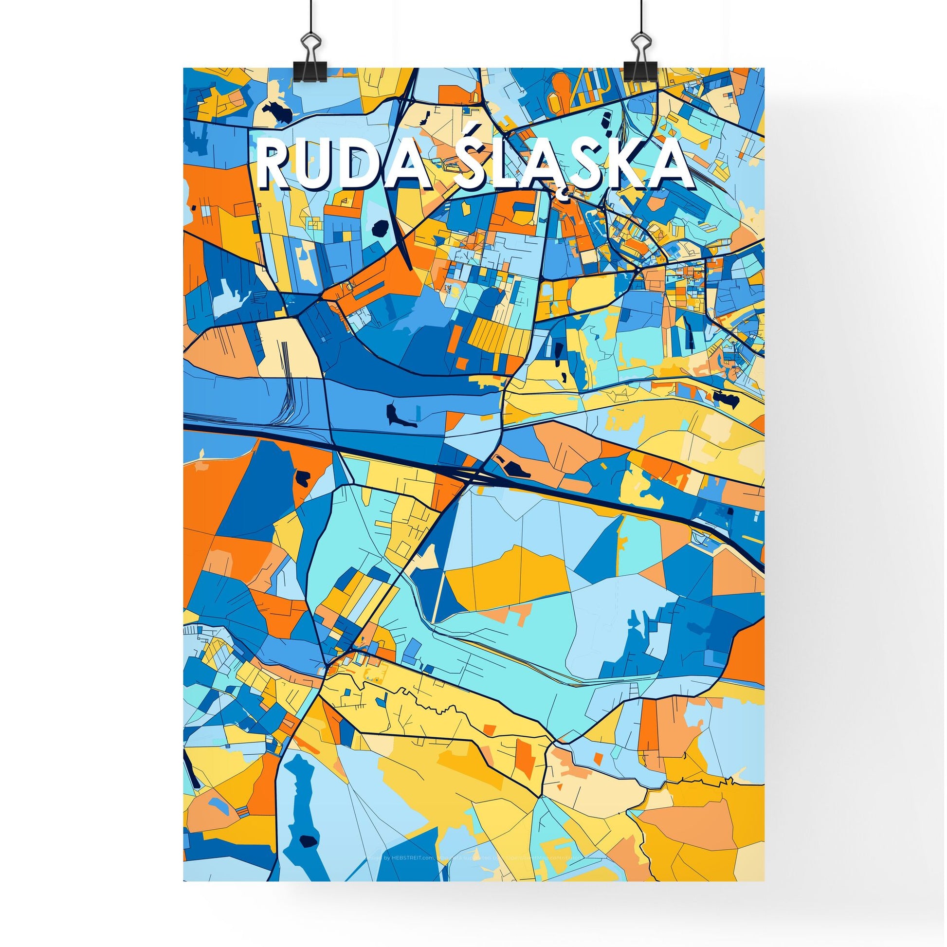 RUDA ŚLĄSKA POLAND Vibrant Colorful Art Map Poster Blue Orange