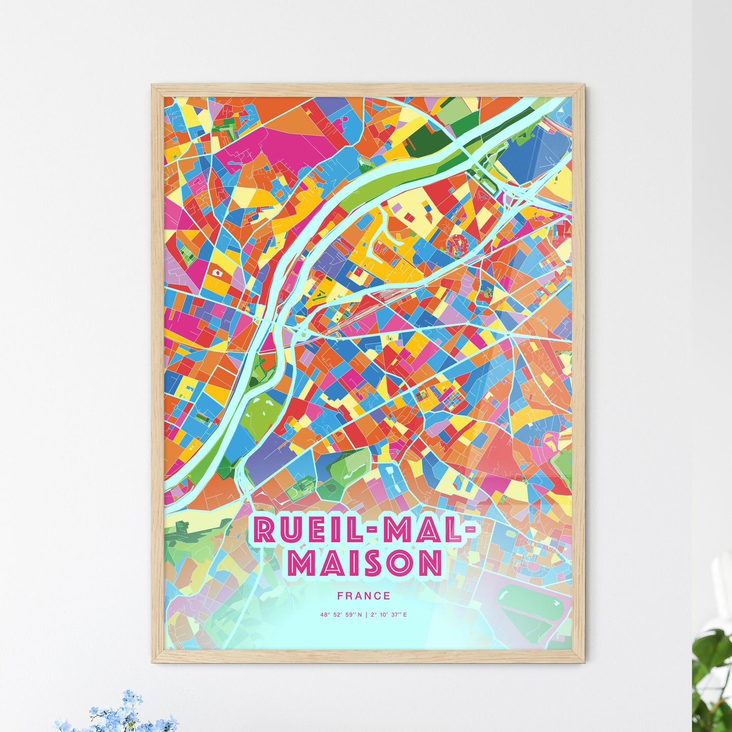 Colorful Rueil-Malmaison France Fine Art Map Crazy Colors
