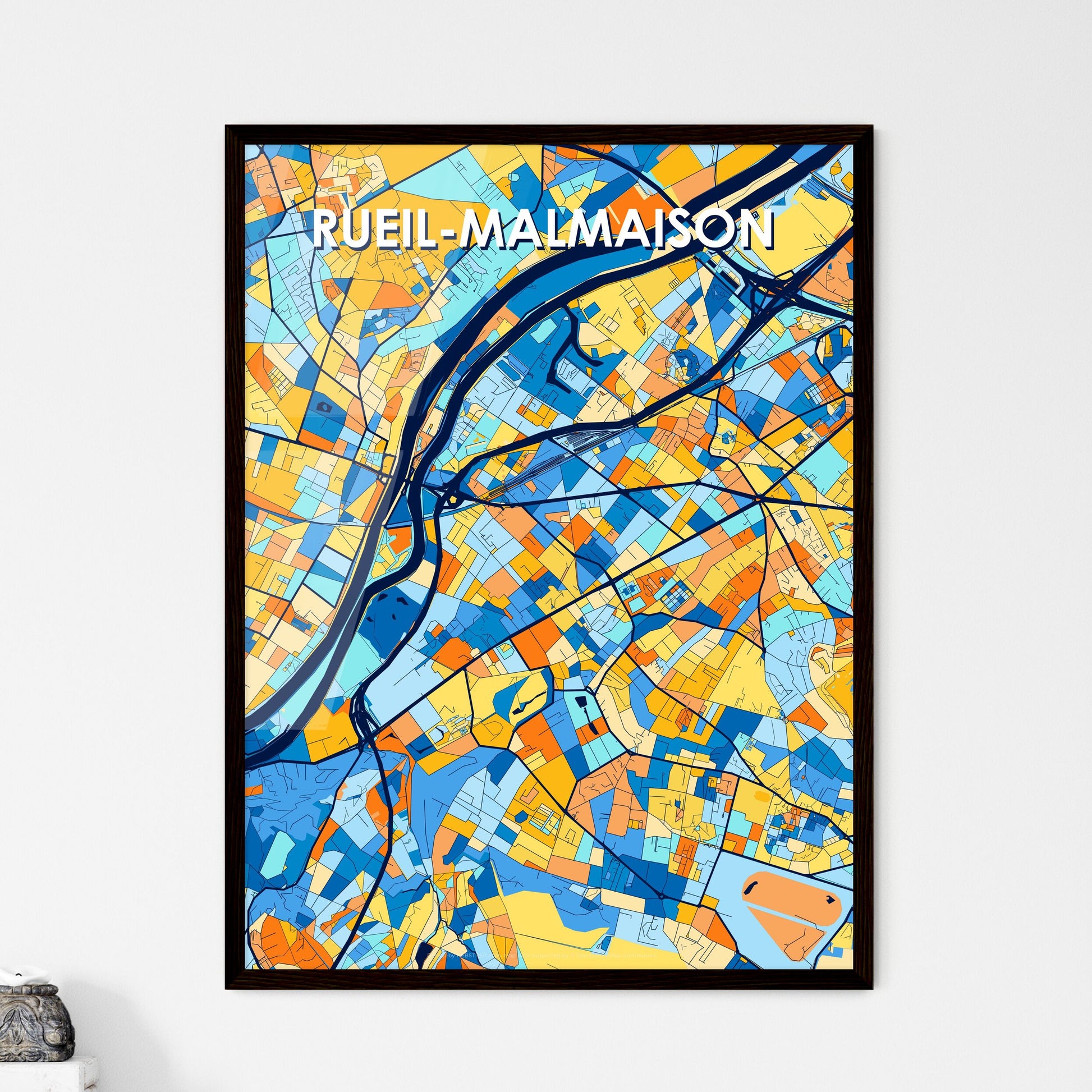 RUEIL-MALMAISON FRANCE Vibrant Colorful Art Map Poster Blue Orange