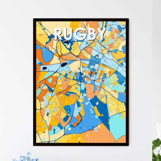 RUGBY ENGLAND Vibrant Colorful Art Map Poster Blue Orange