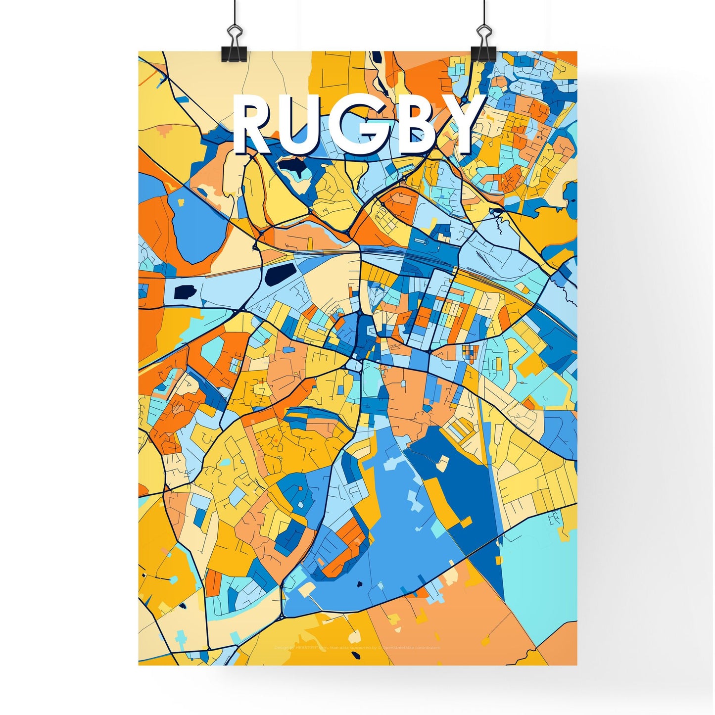 RUGBY ENGLAND Vibrant Colorful Art Map Poster Blue Orange