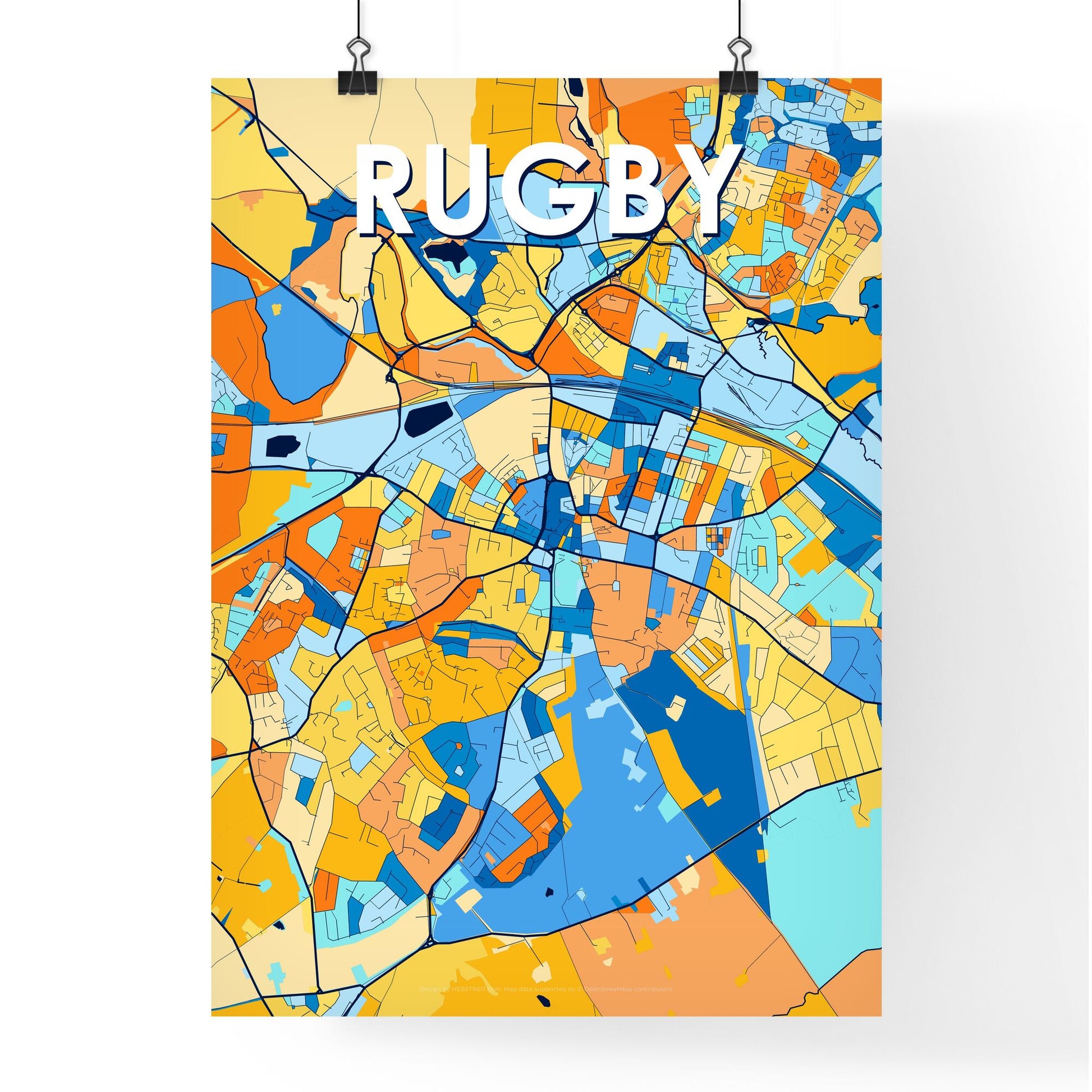 RUGBY ENGLAND Vibrant Colorful Art Map Poster Blue Orange