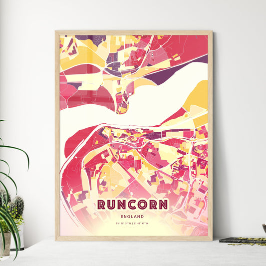 Colorful Runcorn England Fine Art Map Hot Red