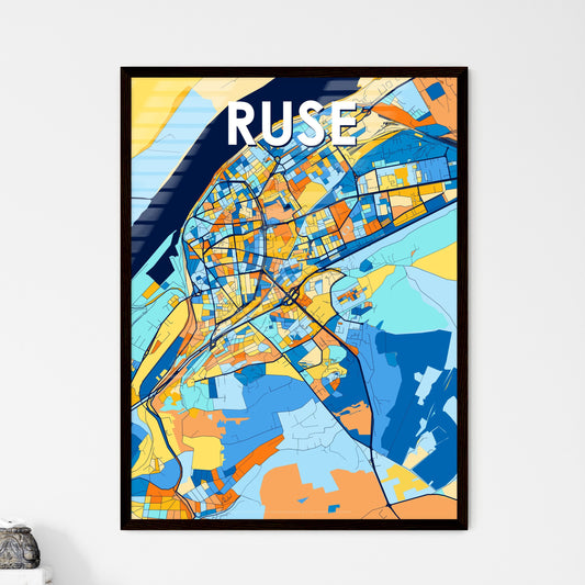 RUSE BULGARIA Vibrant Colorful Art Map Poster Blue Orange