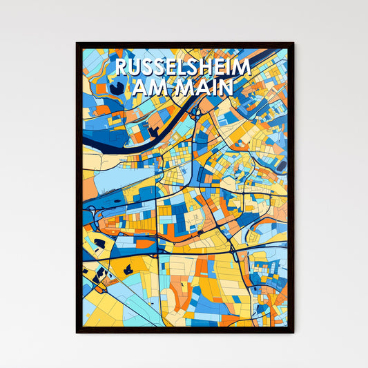 RUSSELSHEIM AM MAIN GERMANY Vibrant Colorful Art Map Poster Blue Orange