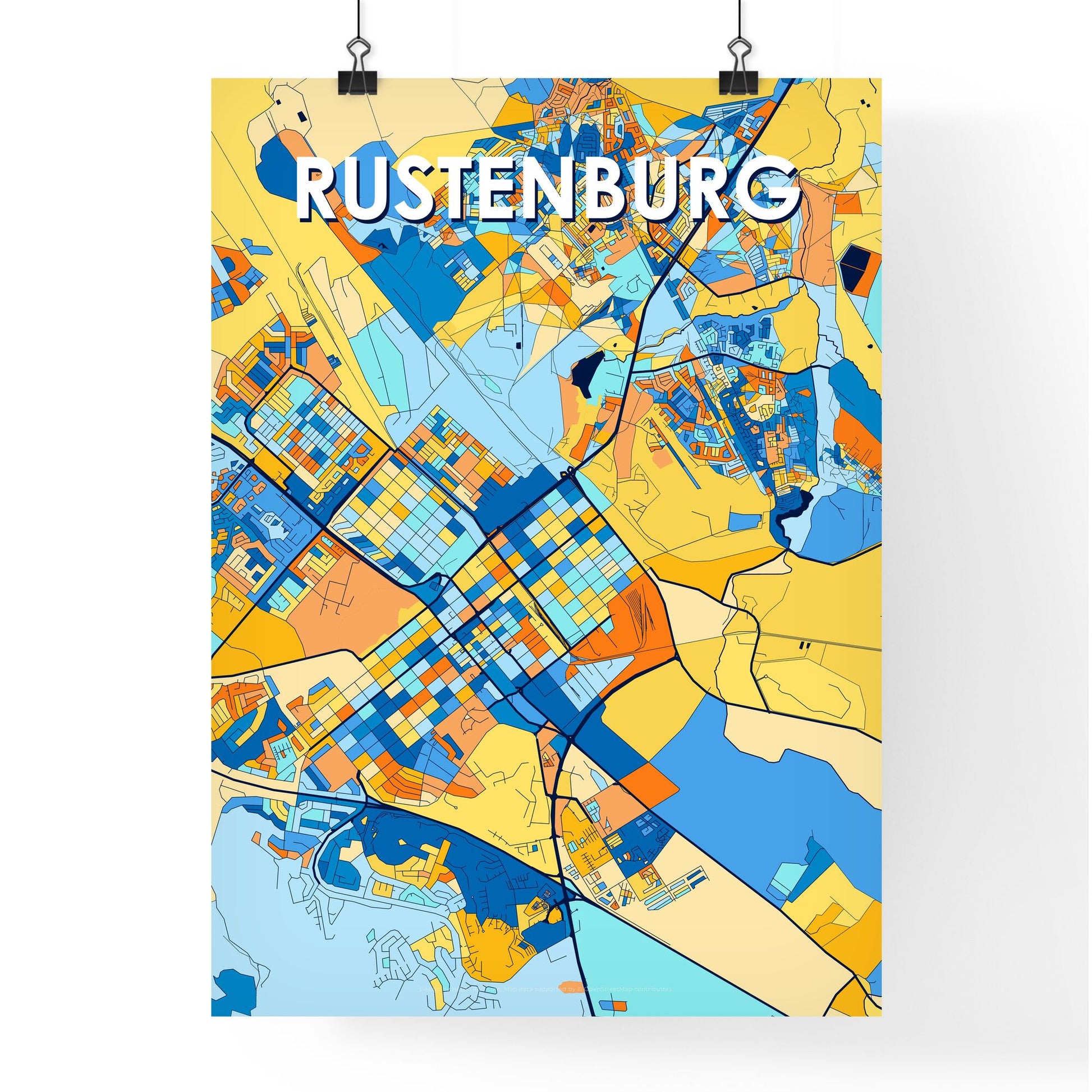 RUSTENBURG SOUTH AFRICA Vibrant Colorful Art Map Poster Blue Orange