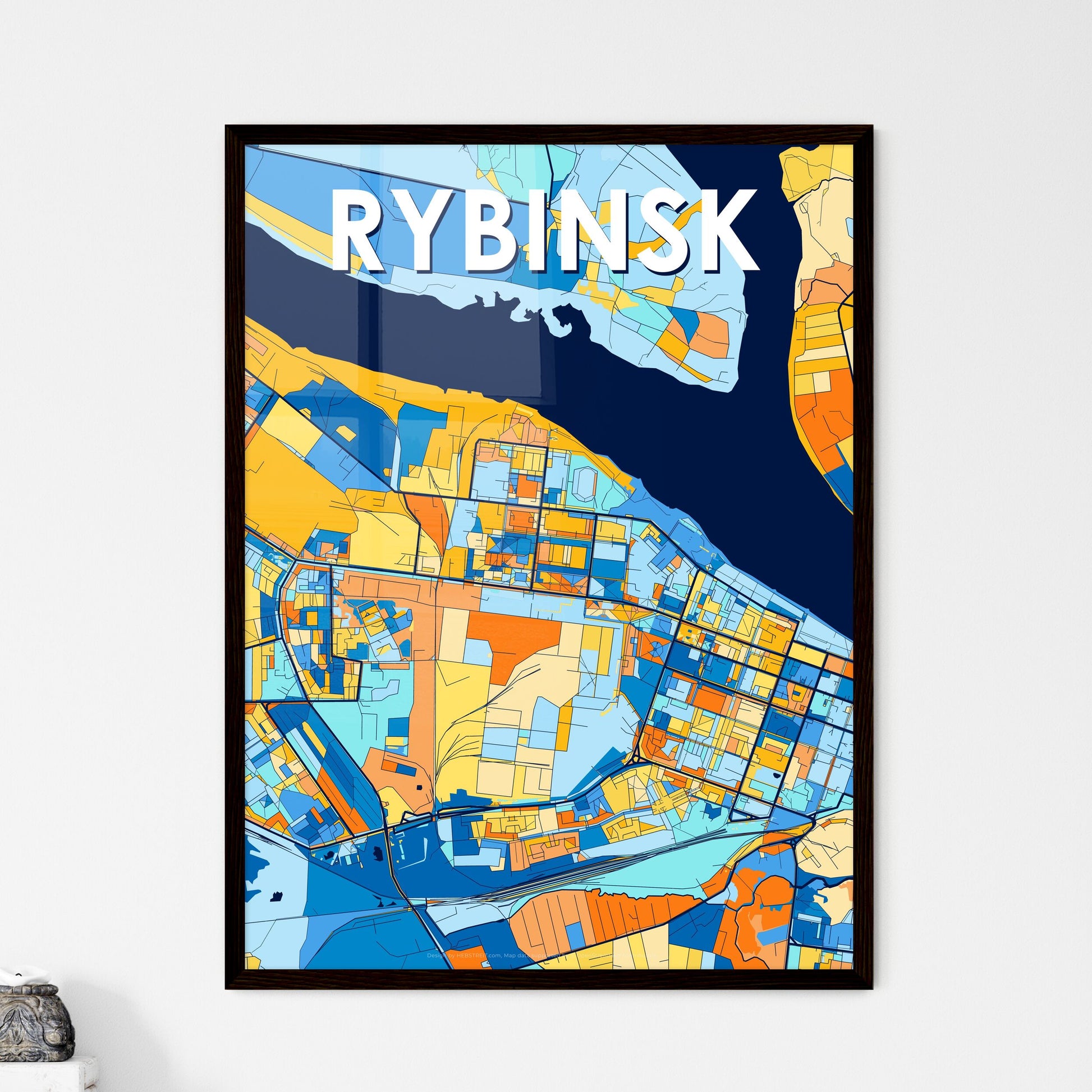 RYBINSK RUSSIA Vibrant Colorful Art Map Poster Blue Orange