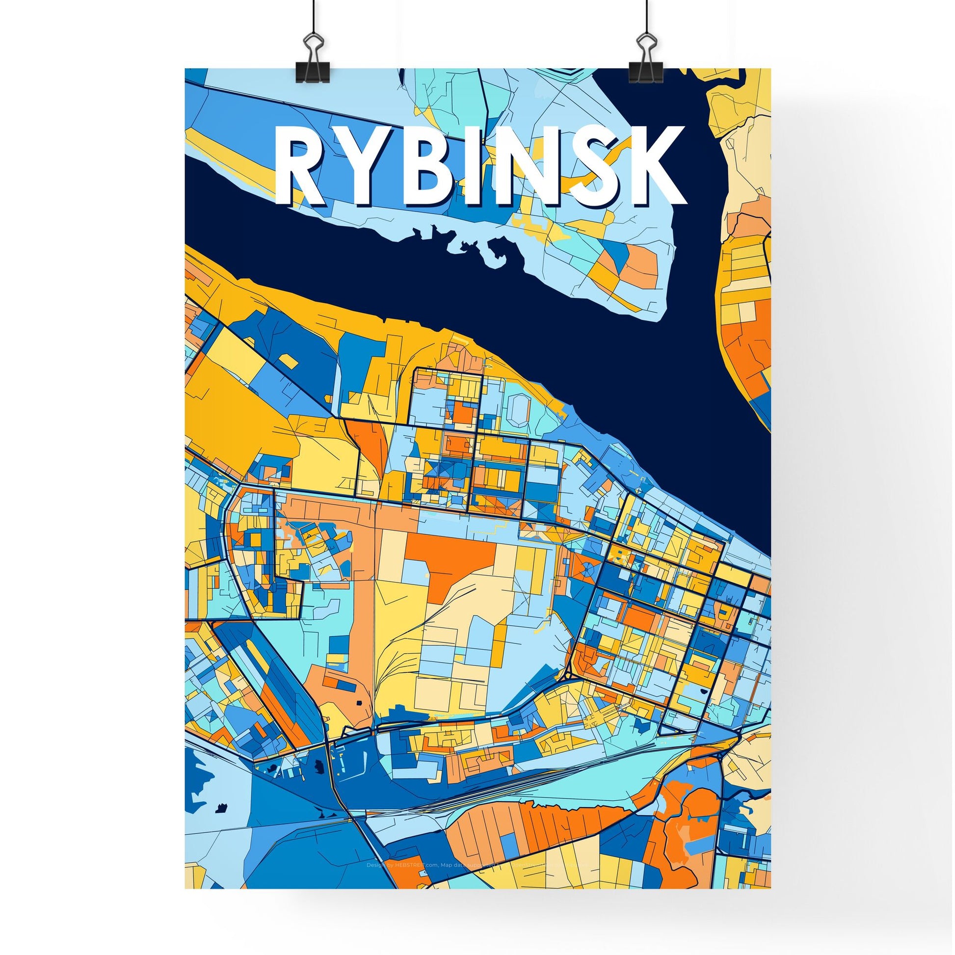 RYBINSK RUSSIA Vibrant Colorful Art Map Poster Blue Orange